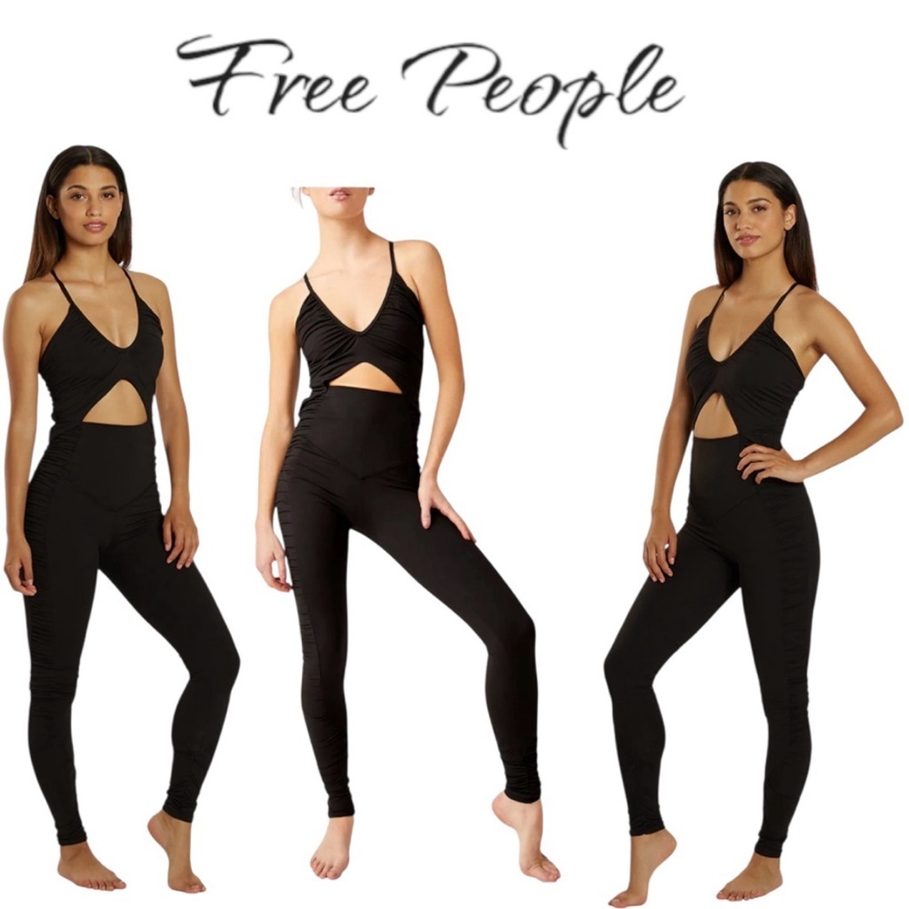 FP Movement by Free People Black Cutout Seamless One-Piece Jumpsuit